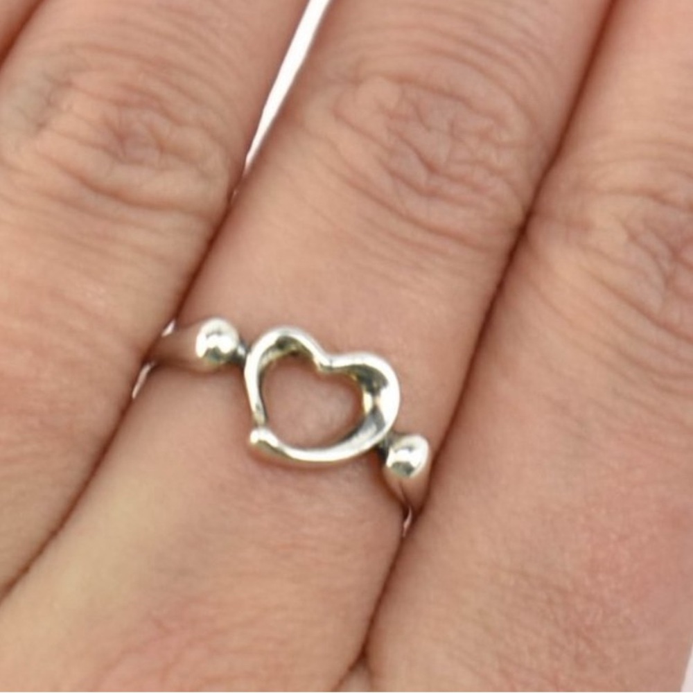 Tiffany & Co. Silver Heart Ring with Bead Accents size 5.5